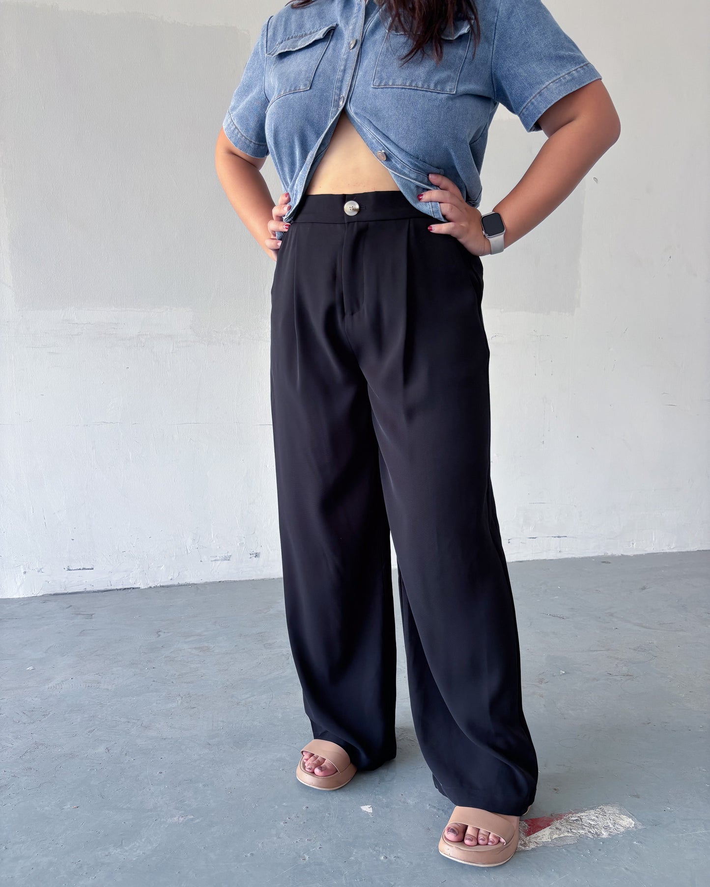 Blair Straight Cut Pants (Steel Blue & Black)