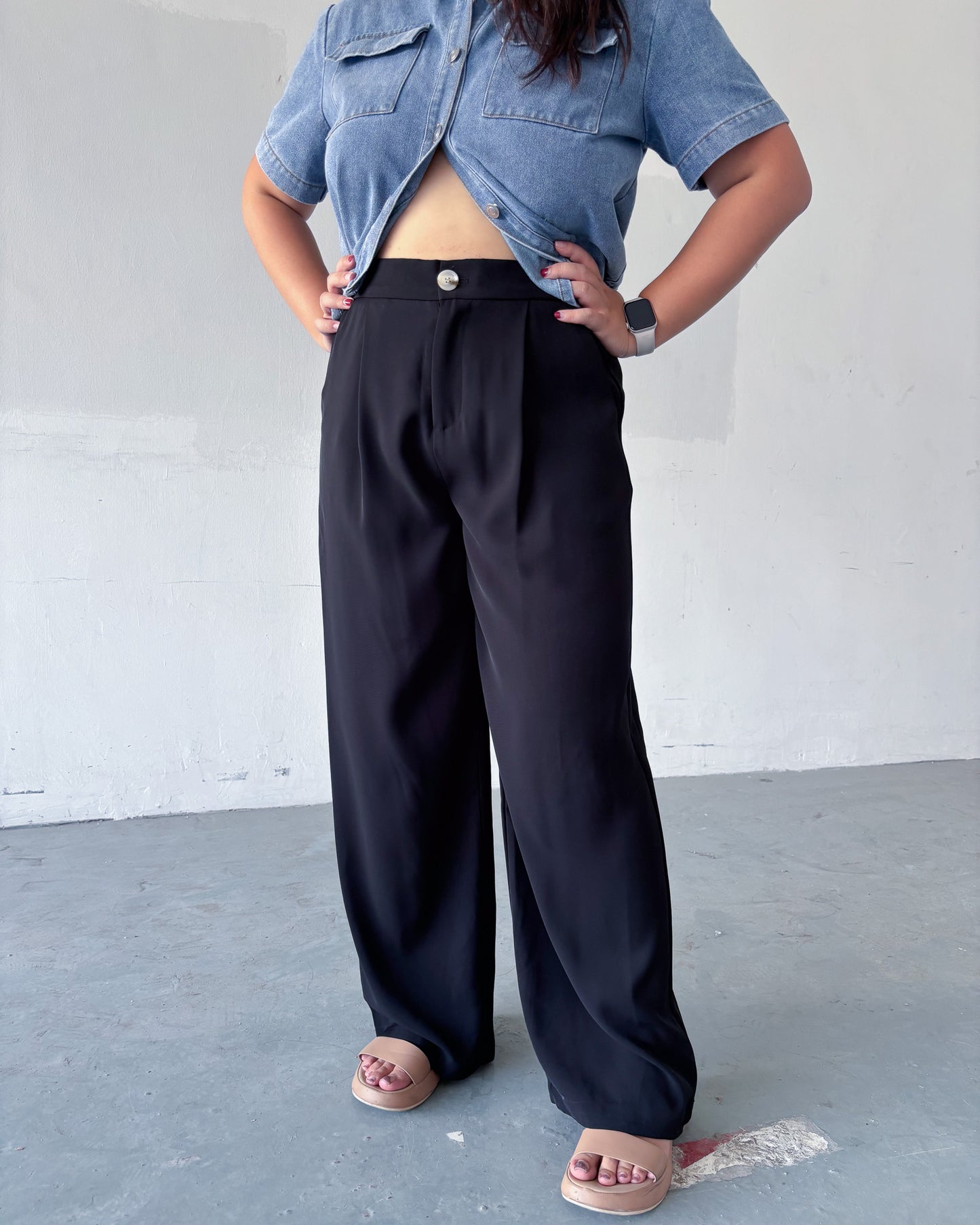 Blair Straight Cut Pants (Steel Blue & Black)