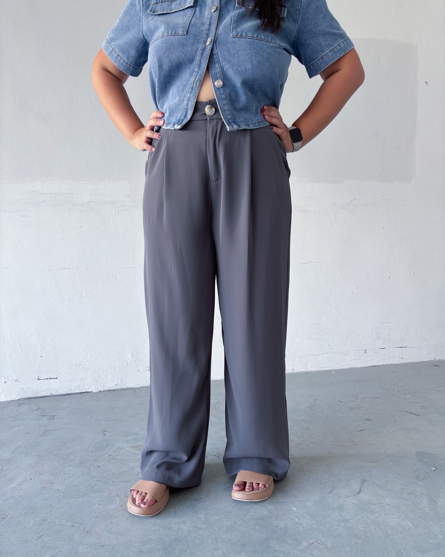 Blair Straight Cut Pants (Steel Blue & Black)