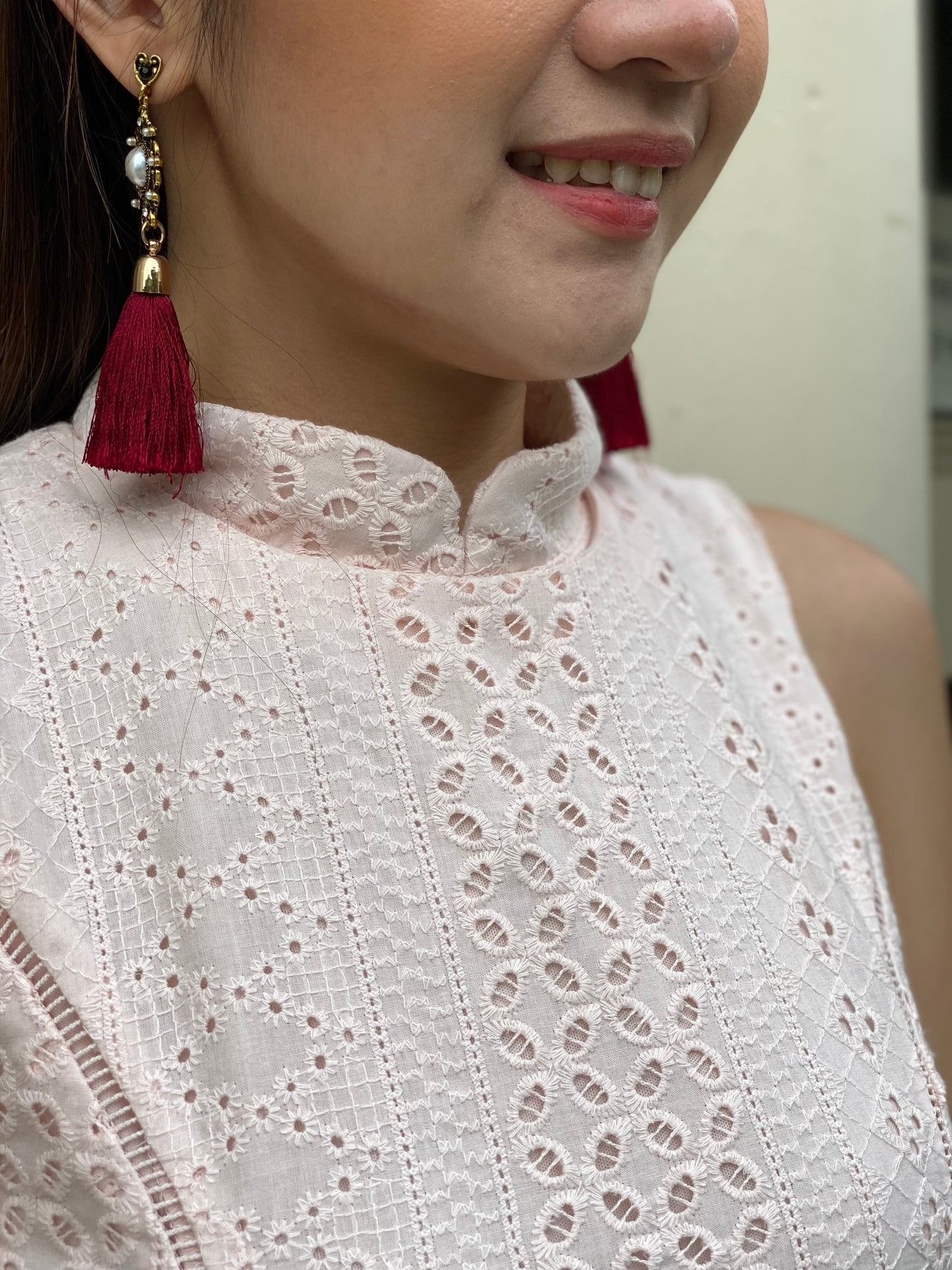 Eyelet Cheongsum (White, Blue, Yellow, Pink) - TMTSG - www.themadtheories.com