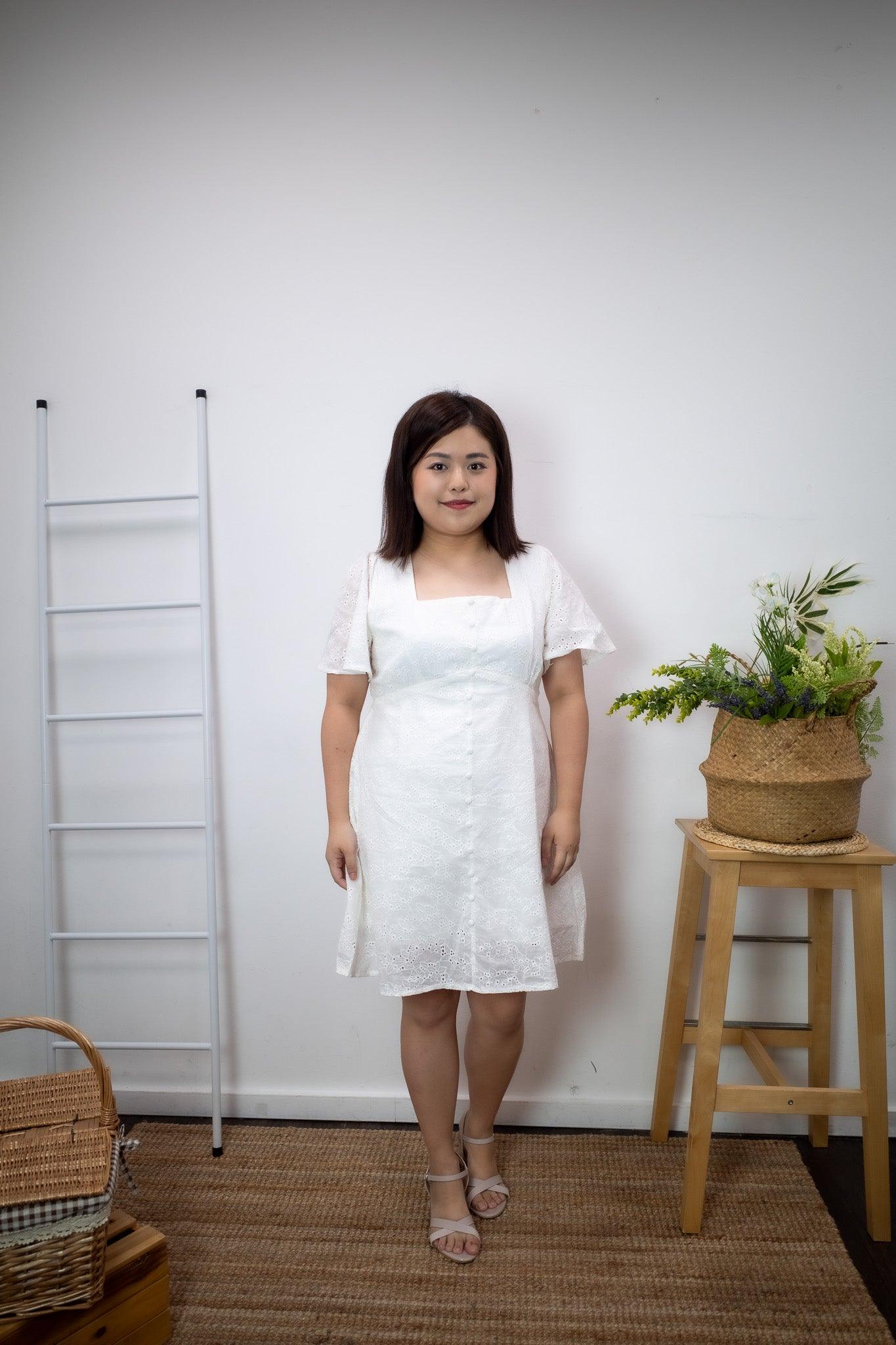 Haleyn Eyelet Dress (White) - TMTSG - www.themadtheories.com