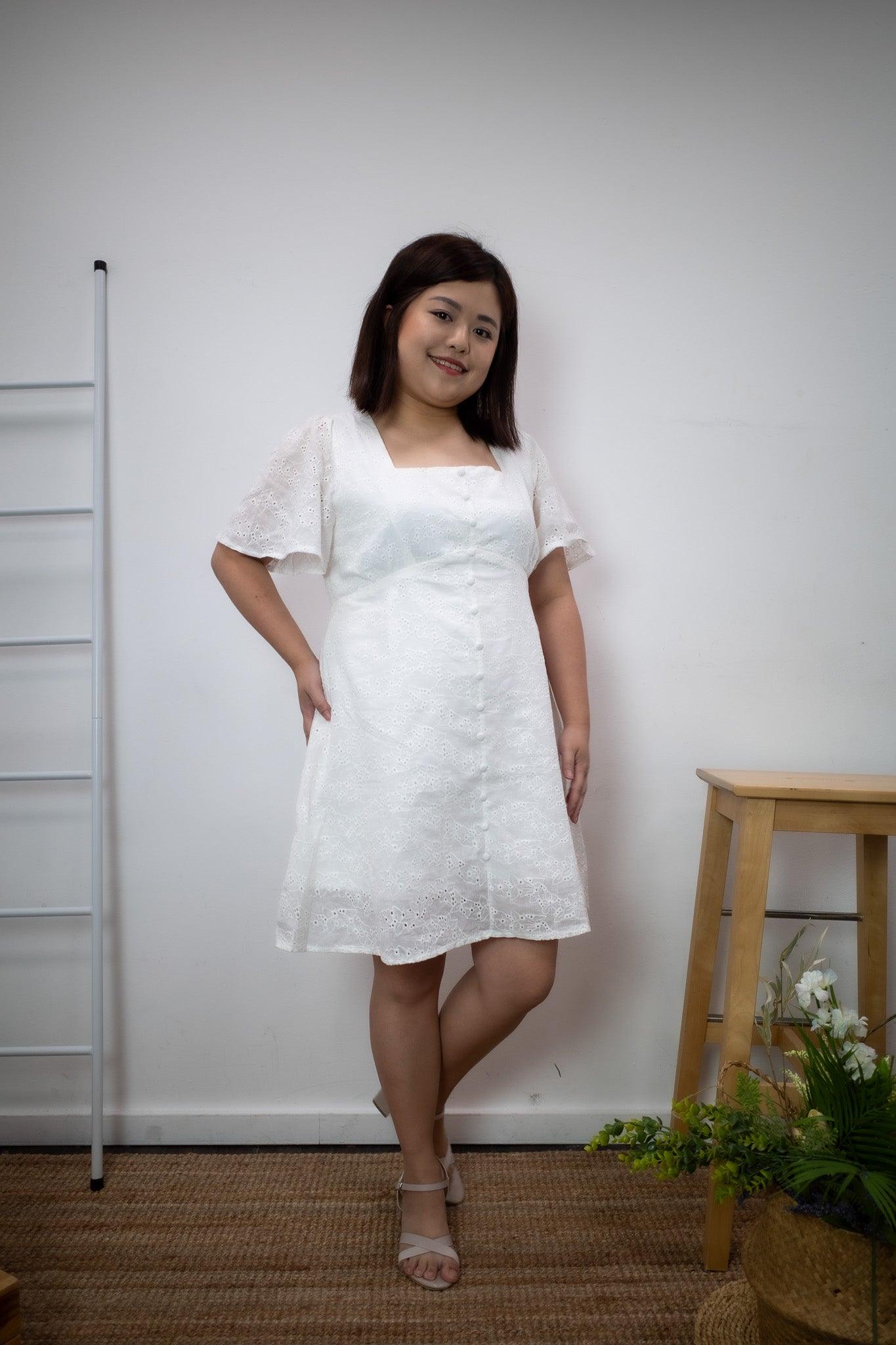 Haleyn Eyelet Dress (White) - TMTSG - www.themadtheories.com