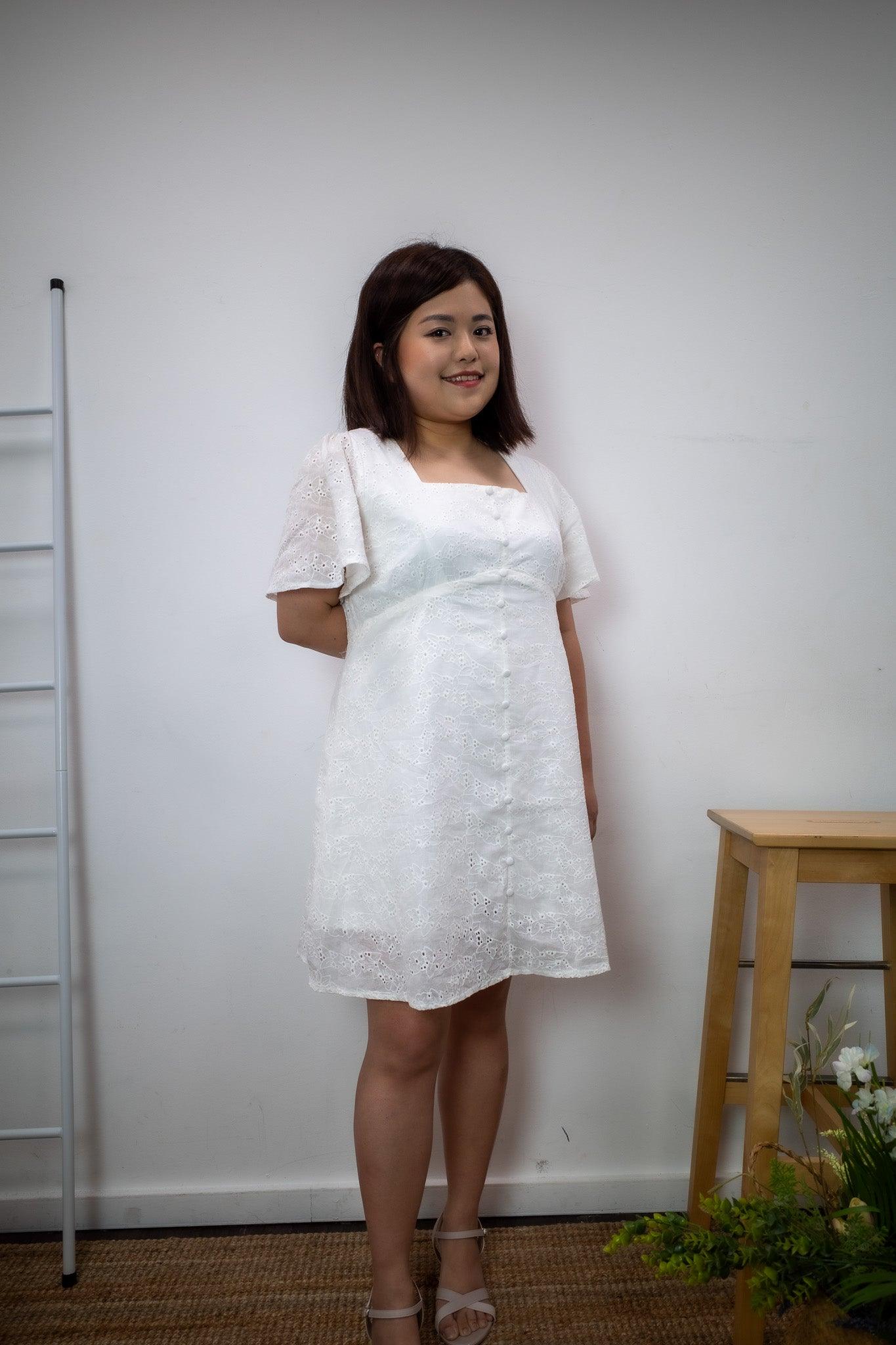 Haleyn Eyelet Dress (White) - TMTSG - www.themadtheories.com