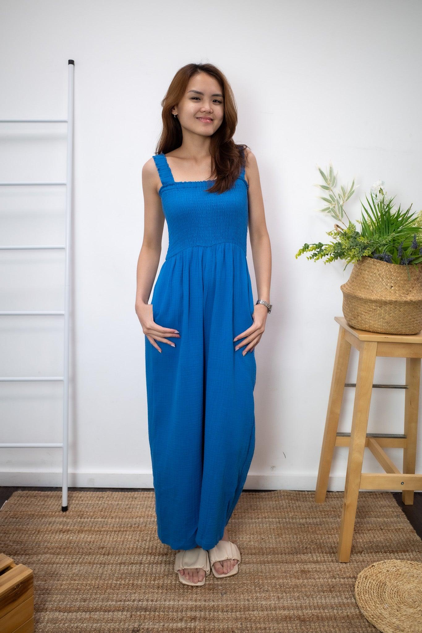 Ivy Long Romper (Cobalt Blue) - TMTSG - www.themadtheories.com